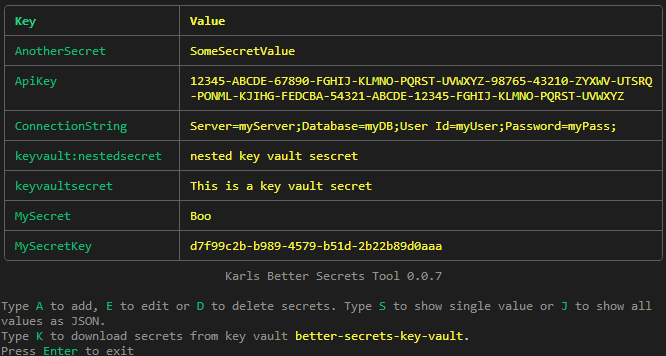 Screenshot of Karls Better Secrets Tool